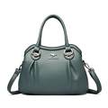 Morandi green leather tote bag with lychee texture and adjustable shoulder strap - Green