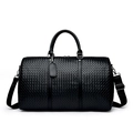 Bolso de viaje de cuero tejido negro con asas dobles y correa de hombro ajustable de lujo - Grande / Negro