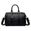 Bolso de viaje grande de cuero trenzado negro con bandolera y asas superiores - Pequeño / Negro