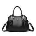 Black litchi-grain leather tote bag with kangaroo metal logo and detachable shoulder strap - Black