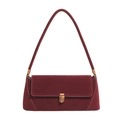 French retro baguette underarm bag in wine red velvet with golden metallic buckle - Red