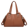 Large capacity vintage dark brown tote bag in pebbled leather with tassel detail - Brown