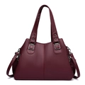 Burgundy litchi grain tote bag with silver zippers and detachable shoulder strap - Red
