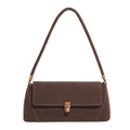 Minimalist dark brown suede baguette shoulder bag with vintage metal buckle - Coffee
