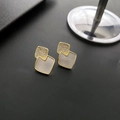 Minimalist geometric square earrings with white resin and cubic zirconia in gold - Square Earrings (1-8#16)