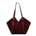 Borsa tote in camoscio bordeaux con scollo a V unico e nodi decorativi in pelle - Borgogna