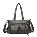 Borsa tote vintage grigio scuro in ecopelle con tasche multiple e tracolla regolabile - Grigio