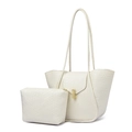 Set borsa tote bianca stampa coccodrillo con chiusura dorata e pochette coordinata - Bianco avorio