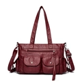 Borsa tote rosso scuro multitasche in ecopelle con tracolla regolabile rimovibile - Borgogna