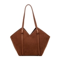 Borsa tote in camoscio marrone con apertura a V e tracolle annodate in vista variante - Marrone
