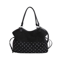 Large black suede tote bag with white polka dots and Moon Shark embroidery detail - Single Bag / Black