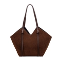 Borsa tote in ecopelle scamosciata marrone scuro con apertura a V e manici lunghi - caffè