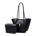 Grande borsa tote nera intrecciata con pochette coordinata e dettagli in metallo dorato - Nero
