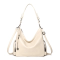 Chic cream-colored hobo shoulder bag in pebbled leather with adjustable handle - Off White