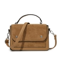 Borsa vintage marrone in pelle e camoscio con manico e tracolla staccabile - Cachi