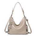 Vintage beige hobo bag in lychee pattern leather with metal zippers and adjustable strap - Gray