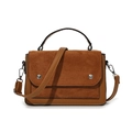 Brown color-block handbag in smooth and suede leather with silver metal buckles - Brown