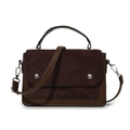 Chic two-tone brown crossbody bag with suede-style flap and silver metal studs - Brown