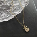 Golden bunny pendant necklace with white crystals on a minimalist black background - Rabbit Pendant Necklace (103#XK)