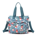 Borsa tote in nylon blu nebbia con stampa floreale a fragola e tracolla - Fragola Dolce