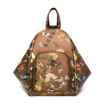Brown nylon backpack featuring colorful butterfly prints and B.G.D.S lettering logo - Brown