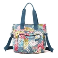 Borsa tote floreale in nylon grigio-blu con tracolla regolabile e multi-tasche - Bouquet Su Sfondo Blu