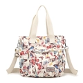 Borsa tote in nylon con stampe di farfalle colorate e tracolla beige regolabile - Farfalla Colorata