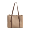 Grande borsa tote minimalista color albicocca con manici marroni e fibbie dorate - Cachi