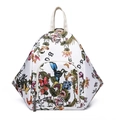 Multifunctional hexagonal backpack for women featuring colorful floral and butterfly prints - White