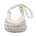 White quilted cloud bag with puffy lattice texture and top handle for women - Off White