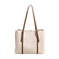 Grande borsa tote minimalista crema e marrone con cinturini in pelle e fibbia dorata - Bianco Sporco