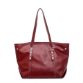 Retro tiefrote übergroße Shopper-Tasche aus weichem Leder mit silbernen Nietendetails - Burgunderrot