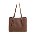 Borsa tote retrò in pelle marrone di grande capacità con cinturini decorativi da donna - Marrone