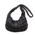 Minimalist black quilted cloud bag with puffy grid texture and wide shoulder strap - Black