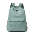 Minimalist sage green waterproof nylon backpack with large capacity and side pockets - Blue