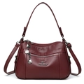 Borsa a spalla capiente bordeaux in pelle martellata con tasche multiple a zip - Borgogna