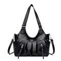 Bolso de hombro retro negro plisado con logo de canguro y correa ajustable fina - Negro