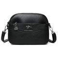 Women's black faux leather crossbody bag with lychee texture and kangaroo logo - Black