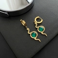 Golden snake drop earrings with emerald green zircon and textured snake skin pattern - Snake Hoop Earrings (Titanium Steel#278)
