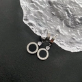 Silver stainless steel huggie earrings with black Roman numeral disc and zircon stone - Titanium Steel / Silver
