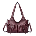 Bolso tote retro burdeos plisado con cremalleras plateadas y correas de hombro grandes - Burdeos