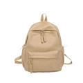 Minimalist light khaki corduroy backpack for women featuring a vintage ribbed texture - Khaki