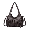 Bolso tote marrón oscuro con diseño plisado, gran capacidad y bolsillos con cremallera - Marrón