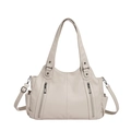 Chic cream white large capacity tote bag with lychee pattern and adjustable strap - Off White