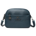 Navy blue multi-layer crossbody bag with litchi grain texture and metallic logo - Blue