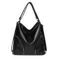 Retro black faux leather multi-purpose backpack and shoulder bag with silver zippers - Black