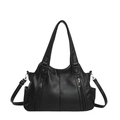 Large black leather tote bag with pebble texture and multiple zipper pockets - Black