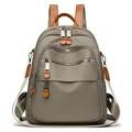 Zaino in nylon taupe impermeabile con finiture in pelle marrone e tasche con cerniera - Grigio