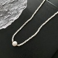 Baroque style small pearl necklace with golden accent beads and central pearl - Basic White Pearl Necklace (05-K1)