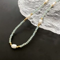Handgemaakte kralenketting met blauwe gefacetteerde kristallen en witte zoetwaterparels - Zeeblauwe Gefacetteerde Kralen Parel Ketting (02-B11)